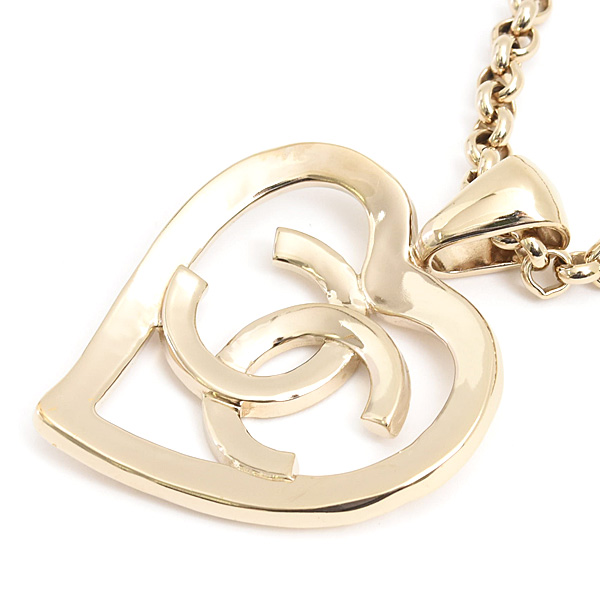 シャネル ネックレス レディース ココマーク ハート ペンダント ロングネックレス B22P GP シャンパンゴールド CHANEL 中古