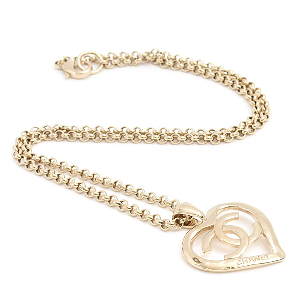 シャネル ネックレス レディース ココマーク ハート ペンダント ロングネックレス B22P GP シャンパンゴールド CHANEL 中古
