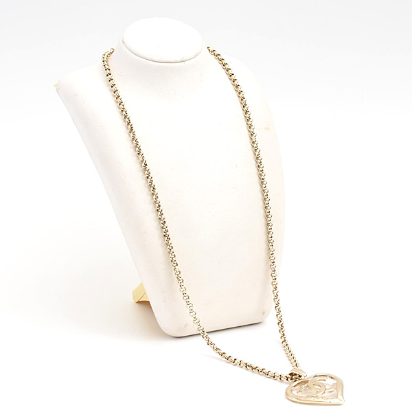 シャネル ネックレス レディース ココマーク ハート ペンダント ロングネックレス B22P GP シャンパンゴールド CHANEL 中古