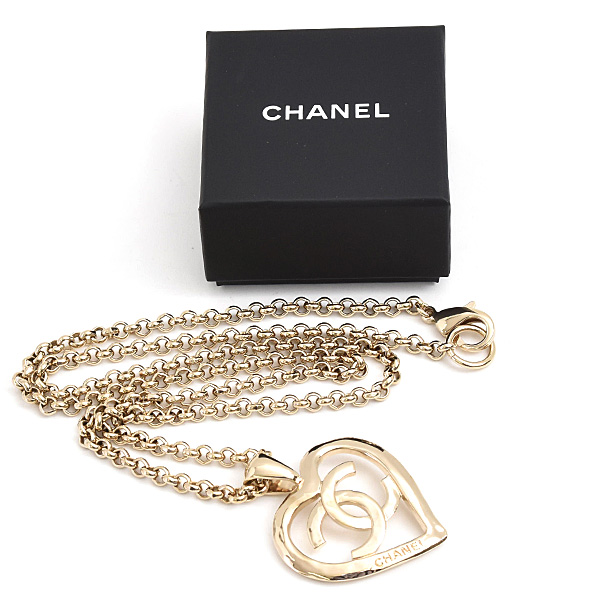 シャネル ネックレス レディース ココマーク ハート ペンダント ロングネックレス B22P GP シャンパンゴールド CHANEL 中古