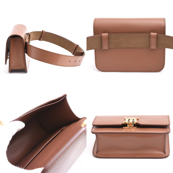 バーバリー バッグ レディース TBロゴ ウエストバッグ ボディバッグ ブラウン カーフ BURBERRY 中古