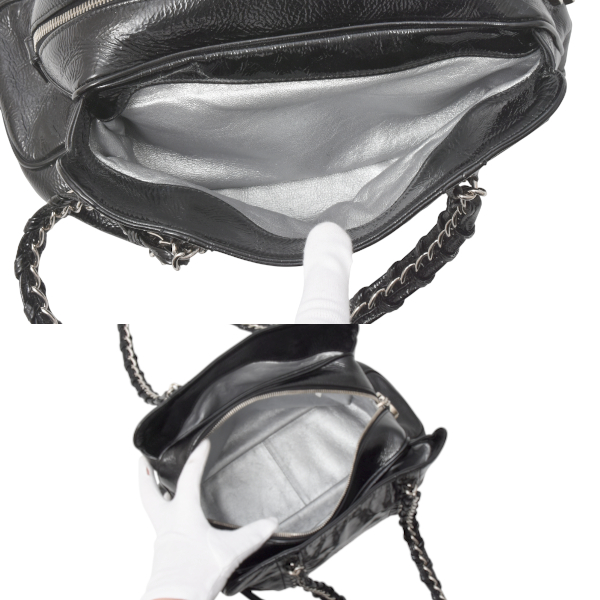 シャネル バッグ チェーントートバッグ ハンドバッグラグジュアリーライン  ココマーク パテントレザー ブラック CHANEL 中