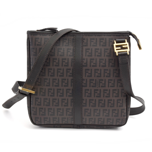 フェンディ バッグ メンズ  レディース ズッキーノ ショルダーバッグ ポシェット PVC レザー ブラウン ブラック 8BT195 FENDI 中古