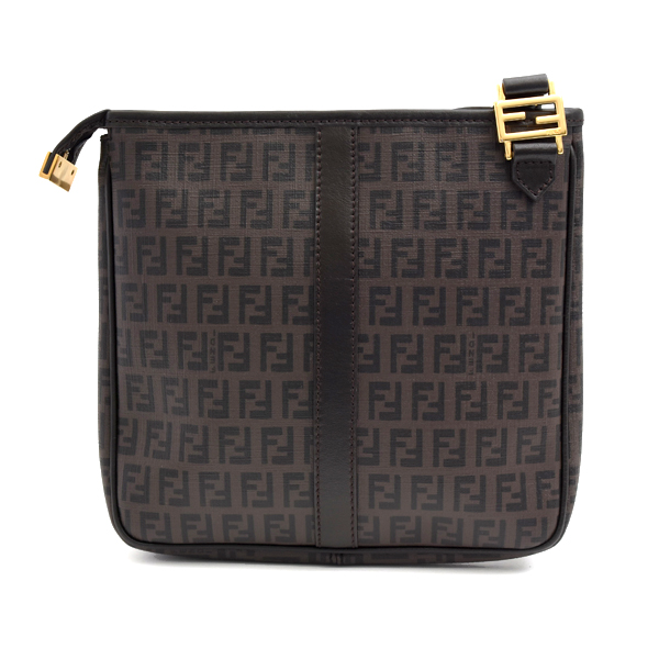 フェンディ バッグ メンズ  レディース ズッキーノ ショルダーバッグ ポシェット PVC レザー ブラウン ブラック 8BT195 FENDI 中古