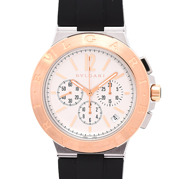 ブルガリ 時計 メンズ ディアゴノ ヴェロチッシモ クロノグラフ 自動巻 裏スケ シルバー文字盤 SS×PG BVLGARI DG41SPGCH 中古