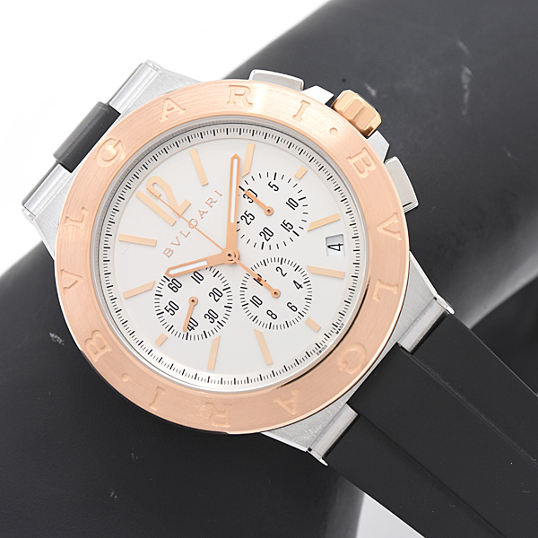 ブルガリ 時計 メンズ ディアゴノ ヴェロチッシモ クロノグラフ 自動巻 裏スケ シルバー文字盤 SS×PG BVLGARI DG41SPGCH 中古