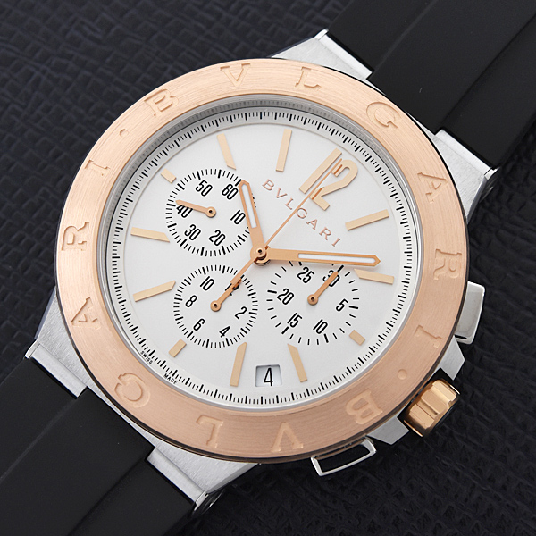 ブルガリ 時計 メンズ ディアゴノ ヴェロチッシモ クロノグラフ 自動巻 裏スケ シルバー文字盤 SS×PG BVLGARI DG41SPGCH 中古