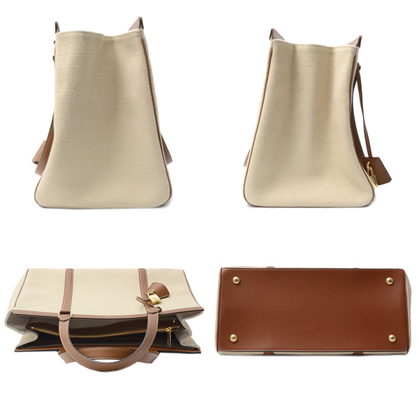 セリーヌ バッグ ユニセックス トートバッグ ミディアム セーズ カバ キャンパス×カーフスキン ナチュラル CELINE 19733 中古