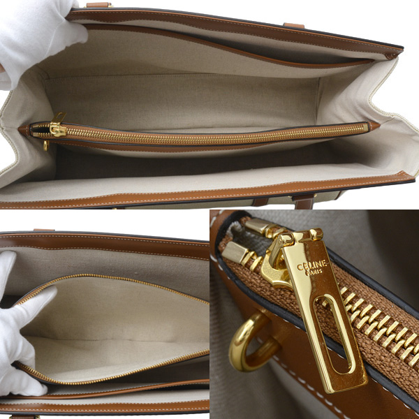 セリーヌ バッグ ユニセックス トートバッグ ミディアム セーズ カバ キャンパス×カーフスキン ナチュラル CELINE 19733 中古