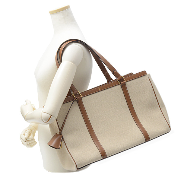 セリーヌ バッグ ユニセックス トートバッグ ミディアム セーズ カバ キャンパス×カーフスキン ナチュラル CELINE 19733 中古