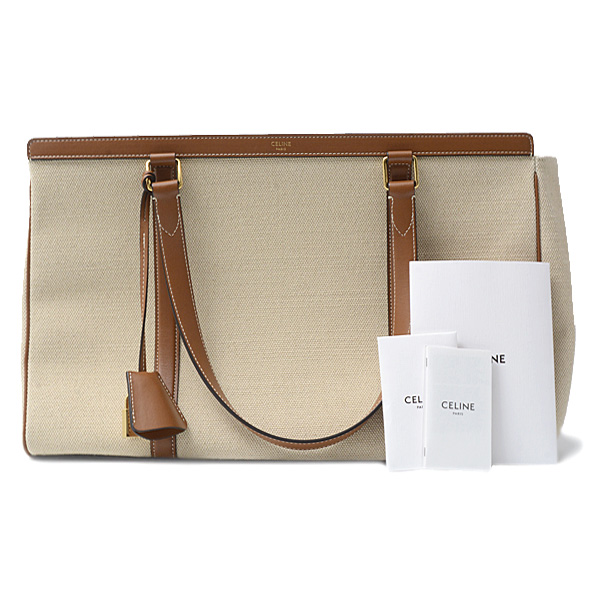 セリーヌ バッグ ユニセックス トートバッグ ミディアム セーズ カバ キャンパス×カーフスキン ナチュラル CELINE 19733 中古