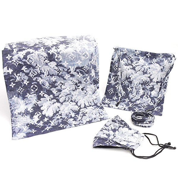 ルイヴィトン 服飾小物 レディース セット マスク バンダナ モノグラム タペストリー コットン100% ネイビー系 Louis Vuitton MP2886 中古