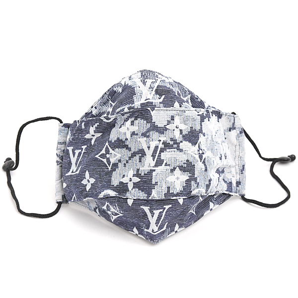 ルイヴィトン 服飾小物 レディース セット マスク バンダナ モノグラム タペストリー コットン100% ネイビー系 Louis Vuitton MP2886 中古