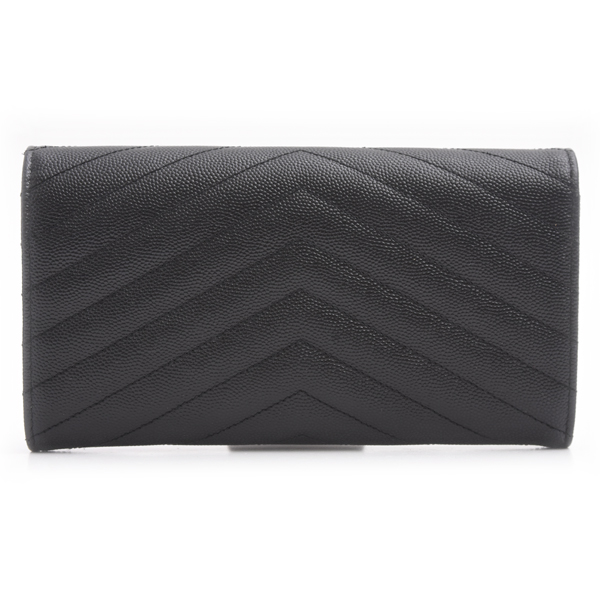イヴサンローラン 財布 レディース カサンドラ モノグラム ラージフラップウォレット 長財布 レザー ブラック SAINT LAURENT 372264 中古