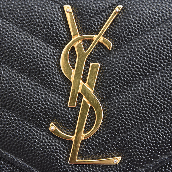 イヴサンローラン 財布 レディース カサンドラ モノグラム ラージフラップウォレット 長財布 レザー ブラック SAINT LAURENT 372264 中古