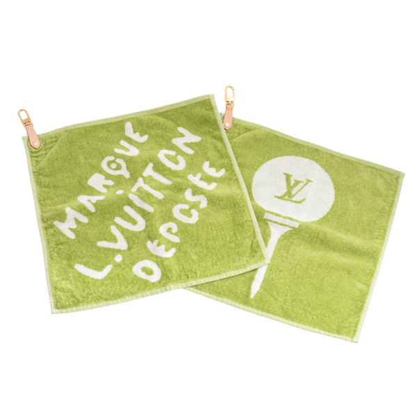 ルイヴィトン ゴルフ タオルセット 2枚セット コットン レザー クリーニング済み グリーン ホワイト GI1060 Louis Vuitton 中古