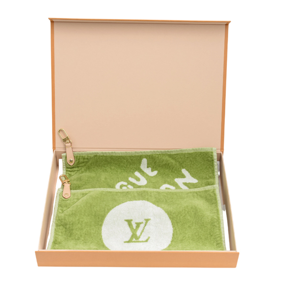 ルイヴィトン ゴルフ タオルセット 2枚セット コットン レザー クリーニング済み グリーン ホワイト GI1060 Louis Vuitton 中古