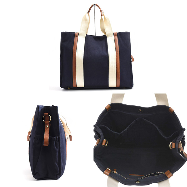 クロエ バッグ レディース クロエキッズ マザーズバッグ 2WAY トートバッグ キャンバス コットン ネイビー Chloe C90381 中古