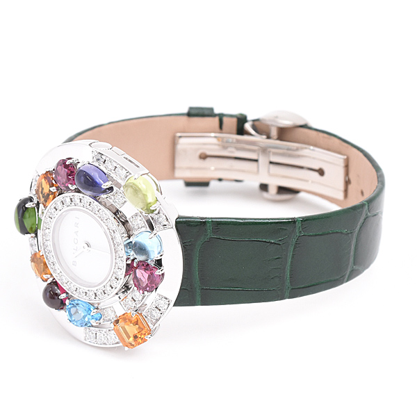 ブルガリ 時計 レディース アストラーレ チェルキ 電池式 ダイヤモンドベゼル マルチストーン ホワイトゴールド 750WG BVLGARI AEW36G 中古