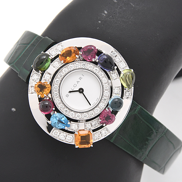 ブルガリ 時計 レディース アストラーレ チェルキ 電池式 ダイヤモンドベゼル マルチストーン ホワイトゴールド 750WG BVLGARI AEW36G 中古