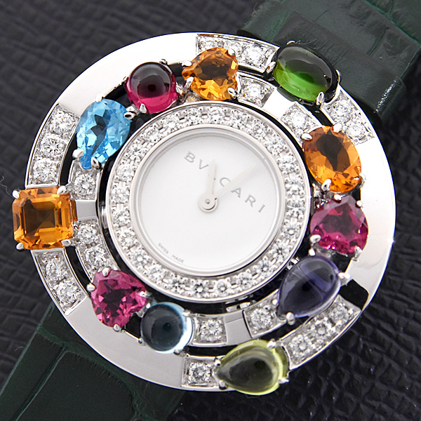 ブルガリ 時計 レディース アストラーレ チェルキ 電池式 ダイヤモンドベゼル マルチストーン ホワイトゴールド 750WG BVLGARI AEW36G 中古