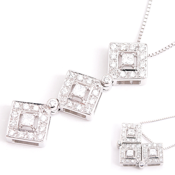 タサキ ネックレス レディース ダイヤ トリロジー 2WAY ペンダント D0.58ct ホワイトゴールド K18WG TASAKI 中古