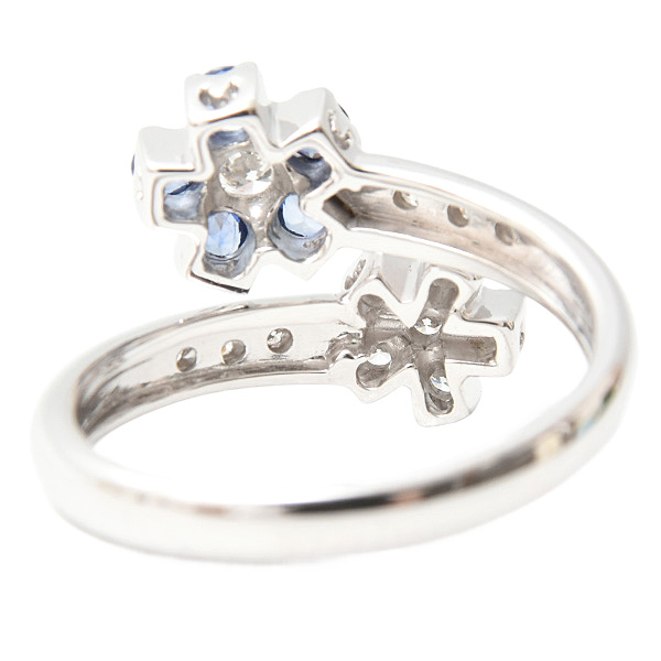 ゾッカイ リング レディース フラワーモチーフ サファイヤ×ダイヤ K18WG 実寸13号 Zoccai 中古