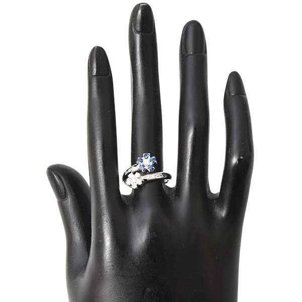 ゾッカイ リング レディース フラワーモチーフ サファイヤ×ダイヤ K18WG 実寸13号 Zoccai 中古