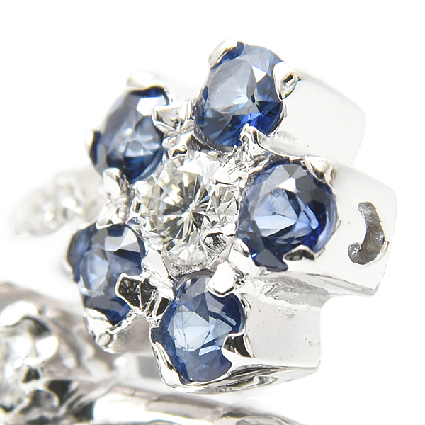 ゾッカイ リング レディース フラワーモチーフ サファイヤ×ダイヤ K18WG 実寸13号 Zoccai 中古