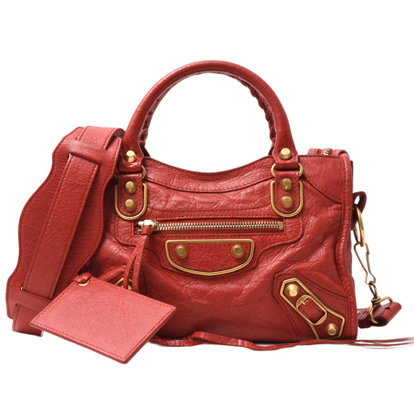 バレンシアガ バッグ レディース メンズ クラシックメタルエッジシティ ショルダーバッグ レッド レザー BALENCIAGA 390160 中古