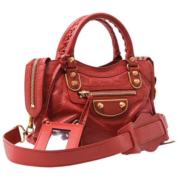 バレンシアガ バッグ レディース メンズ クラシックメタルエッジシティ ショルダーバッグ レッド レザー BALENCIAGA 390160 中古
