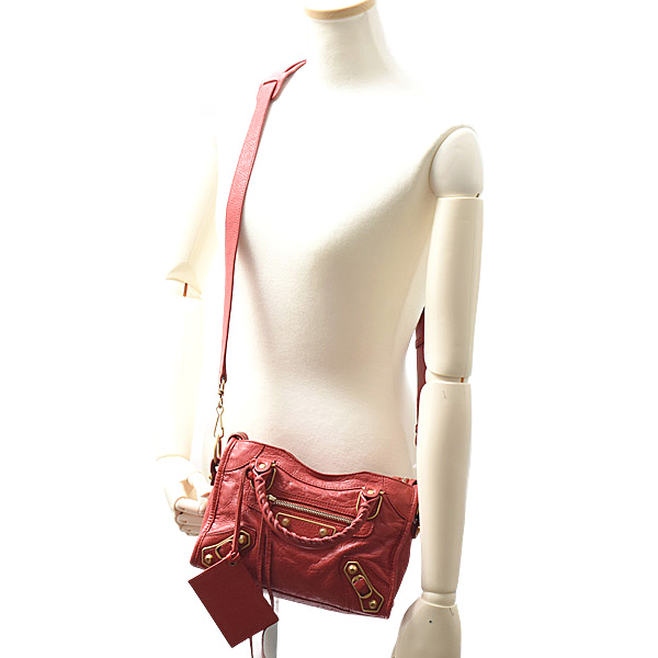 バレンシアガ バッグ レディース メンズ クラシックメタルエッジシティ ショルダーバッグ レッド レザー BALENCIAGA 390160 中古