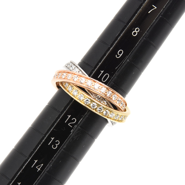 カルティエ 指輪 レディース スリーバングルズ トリニティ フルダイヤ リング 53号 ゴールド Cartier 750YG×WG×PG 中古