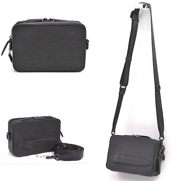 コーチ バッグ レディース メンズ チャーター クロスボディ シグネチャー レザー ブラック ショルダー クラッチ 2WAY COACH C2609 BLK 中古