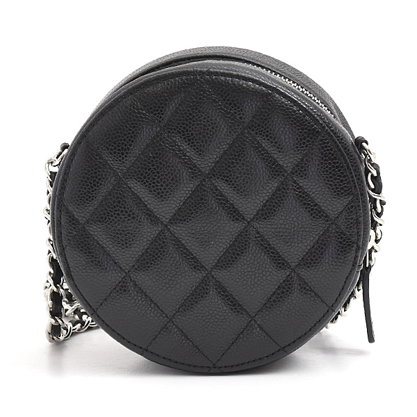 シャネル バッグ レディース マトラッセ ラウンド チェーンショルダーバッグ ポシェット キャビアスキン ブラック CHANEL AP0245 中古