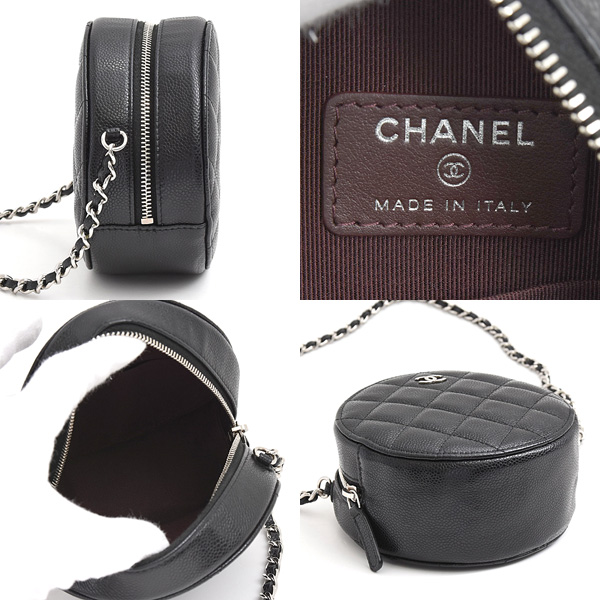 シャネル バッグ レディース マトラッセ ラウンド チェーンショルダーバッグ ポシェット キャビアスキン ブラック CHANEL AP0245 中古