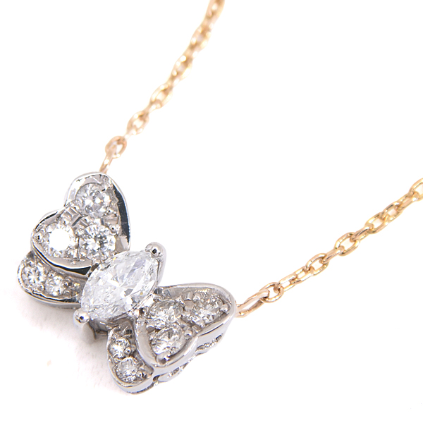 ジュエリーマキ ネックレス レディース バタフライモチーフ ダイヤ ネックレス D0.30ct プラチナ ゴールド JEWELRY MAKI PT900×K18 中古