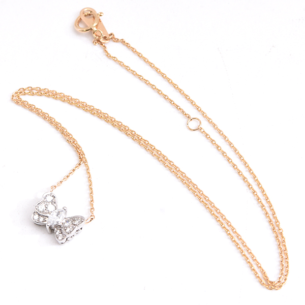 ジュエリーマキ ネックレス レディース バタフライモチーフ ダイヤ ネックレス D0.30ct プラチナ ゴールド JEWELRY MAKI PT900×K18 中古