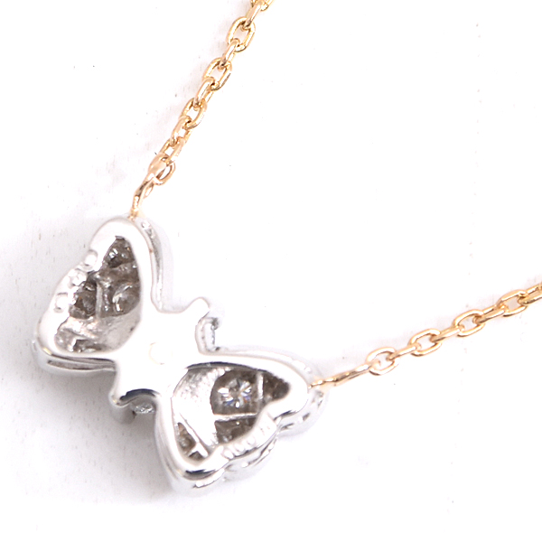 ジュエリーマキ ネックレス レディース バタフライモチーフ ダイヤ ネックレス D0.30ct プラチナ ゴールド JEWELRY MAKI PT900×K18 中古