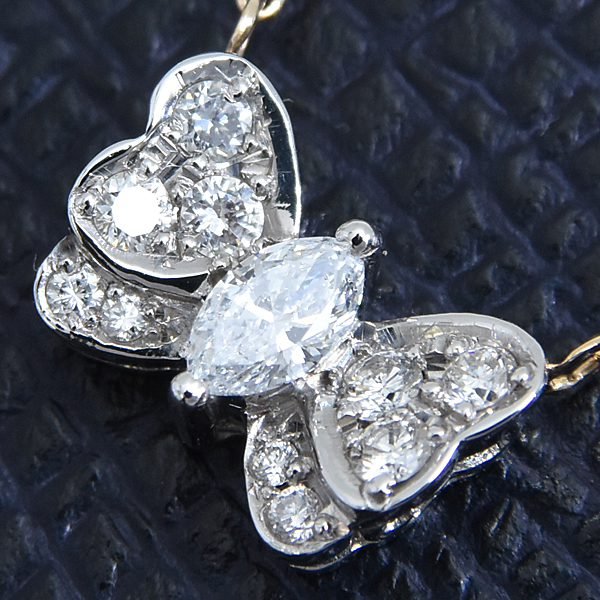 ジュエリーマキ ネックレス レディース バタフライモチーフ ダイヤ ネックレス D0.30ct プラチナ ゴールド JEWELRY MAKI PT900×K18 中古
