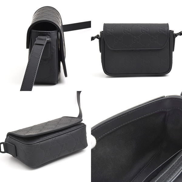 グッチ バッグ レディース メンズ GGラバーエフェクト スーパーミニバッグ ショルダーバッグ ブラック GUCCI 794062 中古