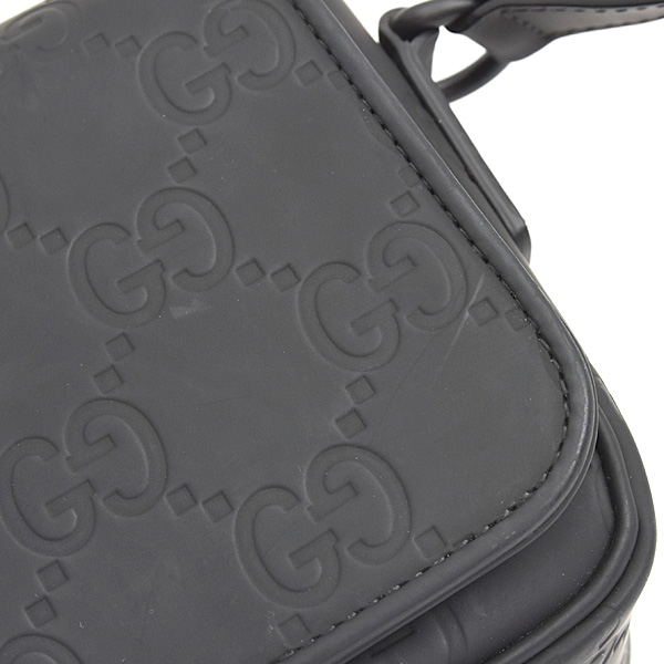 グッチ バッグ レディース メンズ GGラバーエフェクト スーパーミニバッグ ショルダーバッグ ブラック GUCCI 794062 中古