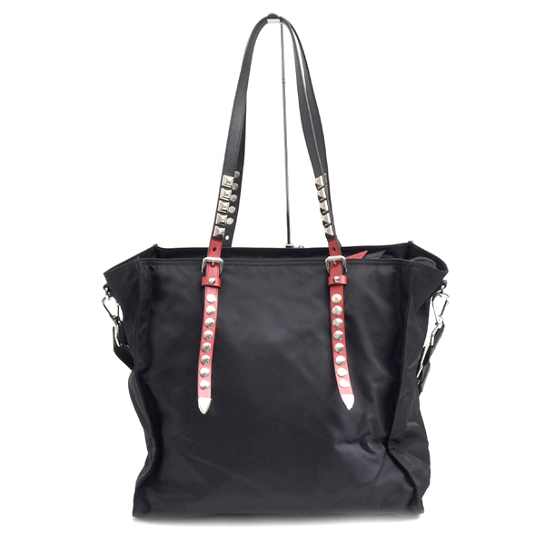プラダ バッグ レディース メンズ 2WAY スタッズトートバッグ 三角ロゴ ナイロン ブラック ネロ 1BG260 PRADA 中古