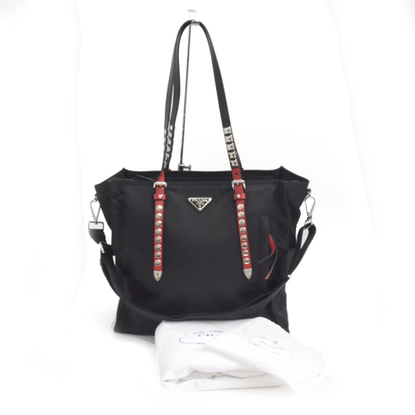 プラダ バッグ レディース メンズ 2WAY スタッズトートバッグ 三角ロゴ ナイロン ブラック ネロ 1BG260 PRADA 中古