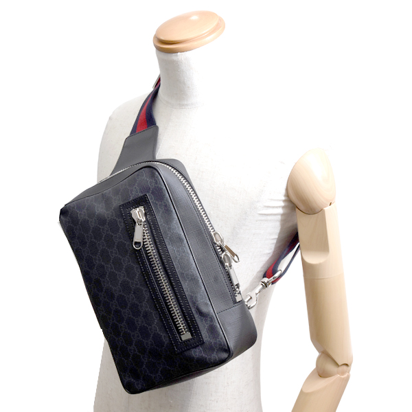 グッチ メンズ バッグ ボディバッグ ショルダーバッグ GGスプリーム ブラック グレー 478325 GUCCI 中古