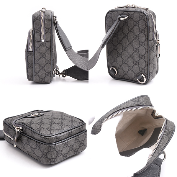 グッチ バッグ メンズ レディース GGスプリーム オフィディア ミニバッグ ボディバッグ PVC グレー ブラック GUCCI 752565 中古