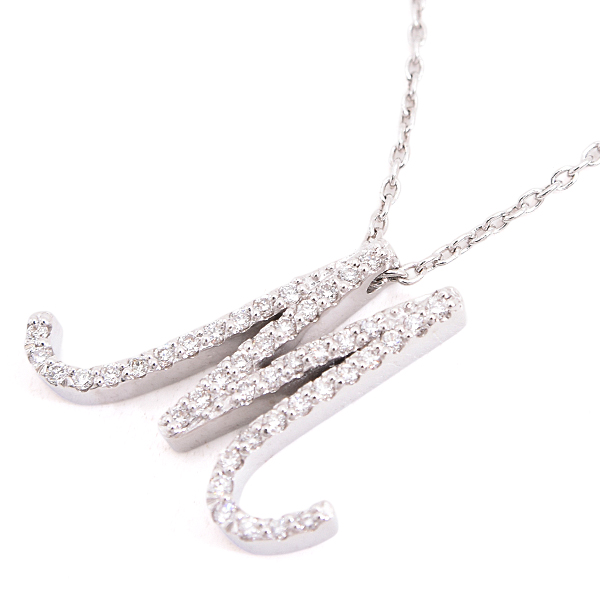 ポンテヴェキオ ネックレス レディース イニシャル M ダイヤモンド ネックレス D0.23ct ホワイトゴールド PONTE VECCHIO K18WG 中古
