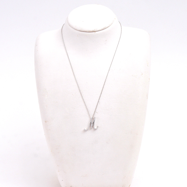 ポンテヴェキオ ネックレス レディース イニシャル M ダイヤモンド ネックレス D0.23ct ホワイトゴールド PONTE VECCHIO K18WG 中古
