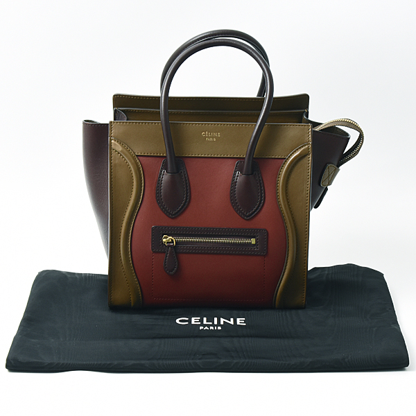 セリーヌ バッグ レディース ラゲージ マイクロショッパー ハンドバッグ トートバッグ レザー レッド系×ブラウン系 CELINE 中古