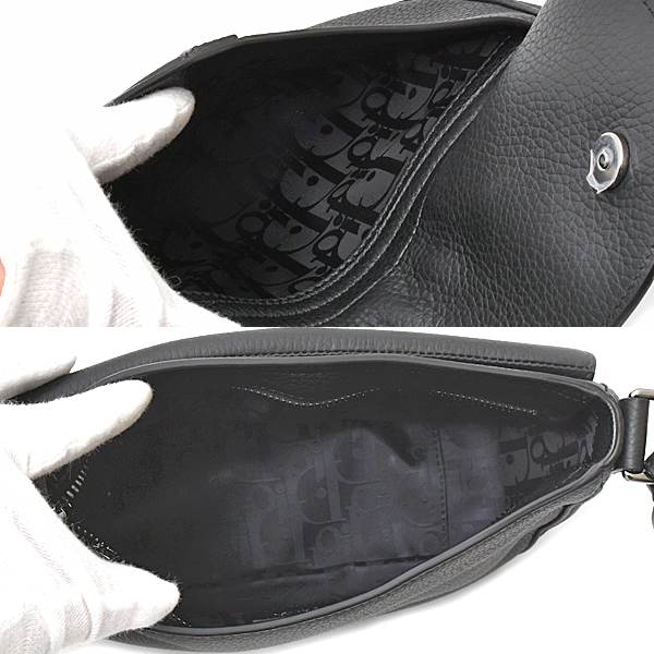 クリスチャンディオール バッグ レディース メンズ サドル ショルダーバッグ メッセンジャーバッグ グレインレザー ブラック Saddle Christian Dior 中古